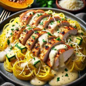 Spaghetti Squash Chicken Alfredo